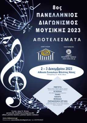 Αποτελέσματα 8ου Πανελλήνιου Διαγωνισμού Μουσικής 2023 και 12ου Διεθνούς Λογοτεχνικού Διαγωνισμού 2023